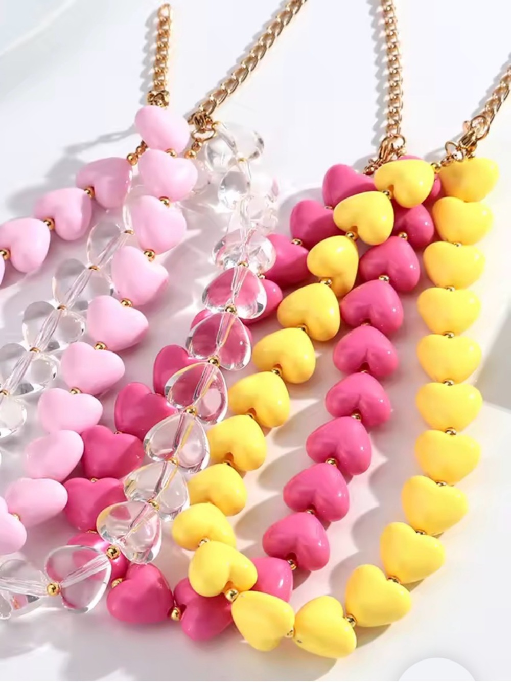 Heart Bead Necklace Pink Gift for her